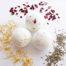 Life of Sense handmade botanical bath bombs styled with dried flowers